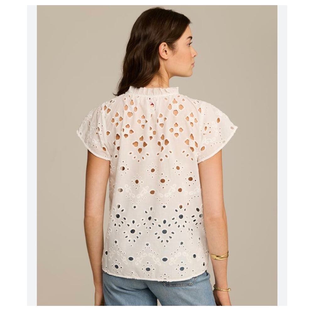 Figue Fia Eyelet Top White Chalk Size S 100% Cotton V Neck Button Blouse - Picture 9 of 9